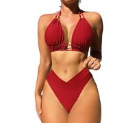 Costume Donna Due Pezzi Mare Bikini da Bagno con Top Triangolo Coppe Estraibili e Slip Vita Alta Sgambata Fantasie Vivaci Maioliche e Fiori di Sicilia Triangolo Imbottito