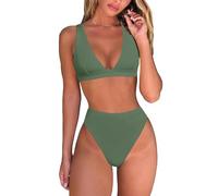 Costume Donna Due Pezzi Mare Bikini da Bagno con Top Triangolo Coppe Estraibili e Slip Vita Alta Sgambata Fantasie Vivaci Maioliche e Fiori di Sicilia Triangolo Imbottito