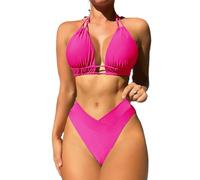 Costume Donna Due Pezzi Mare Bikini da Bagno con Top Triangolo Coppe Estraibili e Slip Vita Alta Sgambata Fantasie Vivaci Maioliche e Fiori di Sicilia Triangolo Imbottito
