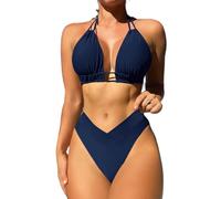 Costume Donna Due Pezzi Mare Bikini da Bagno con Top Triangolo Coppe Estraibili e Slip Vita Alta Sgambata Fantasie Vivaci Maioliche e Fiori di Sicilia Triangolo Imbottito
