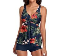 Costume Donna Due Pezzi Vintage Push up Tankini Top Boyshort Sportivo Beachwear Imbottito Strisce Colore Sfumato Spiaggia Costume Intero Contenitivo Pantaloncino Estivo Moda Swimsuit