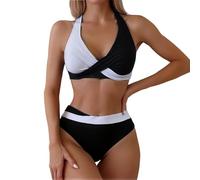 Costume Donna Due Pezzi Vita Alta Bikini Triangolo Costume da Bagno Sexy Bikini A Contrasto Due Pezzi da Bagno Donna Body Elegante Intero Contenitivo