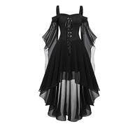 Costume Donna Halloween, Abiti da Cocktail per Le Donne Taglie Forti Moda Stile Gotico Abito Longuette Croset Manica Lunga Svasata Abito a Lunghezza Irregolare Abito in Chiffon a Maniche Corte Abito