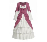 Costume Donna Halloween, Abito da Corte Gotico con Scollo Quadrato, Design Che snellisce la Vita e Papillon Ricamato, Abito Formale