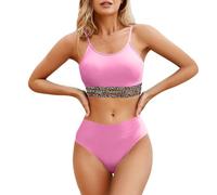Costume Donna Vita Alta Bikini Mestruale Bikini Set for Women High Waisted Bathing Suits Summer Beach Two Pieces Swimsuit V Neck Takini Swim Suits Set Pantaloncini Bagno Donna Costume Due (Pink, L)