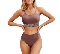 Costume Donna Vita Alta Bikini Mestruale Bikini Set for Women High Waisted Bathing Suits Summer Beach Two Pieces Swimsuit V Neck Takini Swim Suits Set Pantaloncini Bagno Donna Costume Due (Wine, L)