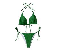 Costume Donna Vita Alta Senza Segni Abbronzatura Women's Split Bikini Sexy Solid Color European And American Fashion Swimsuit Three Point Bikini Costume da Bagno Donna Vita Alta Slip Mare (Green, L)
