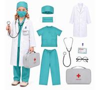 Costume Dottore Bambino, 9 Pcs Valigetta Dottore Bambini | con Camice da Medico, Tuta Chirurgica, Stetoscopio, Kit Medico e Accessori, Costumi di Carnevale per Ragazzi e Ragazze