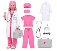 Costume Dottore Bambino, 9 Pcs Valigetta Dottore Bambini | con Camice da Medico, Tuta Chirurgica, Stetoscopio, Kit Medico e Accessori, Costumi di Carnevale per Ragazzi e Ragazze