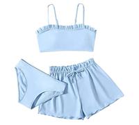 Costume Due Pezzi Bambina Bikini Solido Costumi da Bagno Slip Set di Costumi da Bagno per Bambina Costume Piscina Due Pezzi Bikini Set Beachwear Interi Regolabile 8-18 Anni