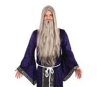 Costume Elegante Di Gandalf Dumbledore Merlin Con Parrucca Grigia Lunga E Barba