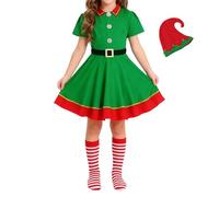 Costume Elfo Natale Bambini - Abito Aiutante Babbo Natale Set Ragazzi Ragazze | Vestito Carìno Cappello Festa Natalizia Scuola Spettacolo Cosplay Sfilata Evento Invernale Accessories Foto 3-12 Anni