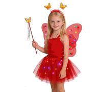 Costume Farfalla Bambina, 4 Pezzi Costume Fatina Bambina, tra Cui Ali di Farfalla, Copricapo, Bacchetta Magica, Vestito da Principessa, Costume Bambina Carnevale, Ragazze 3-10 Anni #I325