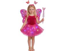Costume Farfalla Bambina, 4 Pezzi Costume Fatina Bambina, tra Cui Ali di Farfalla, Copricapo, Bacchetta Magica, Vestito da Principessa, Costume Bambina Carnevale, Ragazze 3-10 Anni #I325