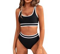 Costume Fascia Donna Due Pezzi Costume Due Pezzi Costumi da Bagno da Donna A Vita Alta con Colori A Contrasto Costumi Bagno con Doppia Spalla per Tankini Taglie Forti (Black XL)