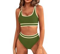 Costume Fascia Donna Due Pezzi Costume Due Pezzi Costumi da Bagno da Donna A Vita Alta con Colori A Contrasto Costumi Bagno con Doppia Spalla per Tankini Taglie Forti Intero (JN L)