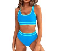 Costume Fascia Donna Due Pezzi Costume Due Pezzi Costumi da Bagno da Donna A Vita Alta con Colori A Contrasto Costumi Bagno con Doppia Spalla per Tankini Taglie Forti Intero (Blue S)
