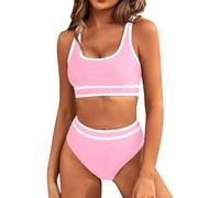 Costume Fascia Donna Due Pezzi Costume Due Pezzi Costumi da Bagno da Donna A Vita Alta con Colori A Contrasto Costumi Bagno con Doppia Spalla per Tankini Taglie Forti Intero (Pink M)