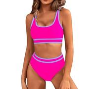 Costume Fascia Donna Due Pezzi Costume Due Pezzi Costumi da Bagno da Donna A Vita Alta con Colori A Contrasto Costumi Bagno con Doppia Spalla per Tankini Taglie Forti (Hot Pink M)
