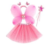 Costume Fatina Bambina 4 Pezzi Costume Farfalla Fatina Vestito Principessa Farfalla con Ali Bacchetta Tutù Cintura Bambina Principessa Vestiti per Carnevale, Feste di Compleanno, Giochi di Ruolo