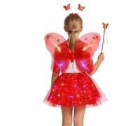 Costume Fatina Bambina 4 Pezzi Costume Farfalla Fatina Vestito Principessa Farfalla con Ali Bacchetta Tutù Cintura Bambina Principessa Vestiti per Carnevale, Feste di Compleanno, Giochi di Ruolo