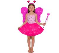 Costume Fatina Bambina 4 Pezzi Costume Farfalla Fatina Vestito Principessa Farfalla con Ali Bacchetta Tutù Cintura Bambina Principessa Vestiti per Carnevale, Feste di Compleanno, Giochi di Ruolo