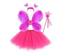 Costume Fatina Bambina 4 Pezzi Costume Farfalla Fatina Vestito Principessa Farfalla con Ali Bacchetta Tutù Cintura Bambina Principessa Vestiti per Carnevale, Feste di Compleanno, Giochi di Ruolo