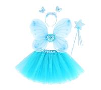 Costume Fatina Bambina 4 Pezzi Costume Farfalla Fatina Vestito Principessa Farfalla con Ali Bacchetta Tutù Cintura Bambina Principessa Vestiti per Carnevale, Feste di Compleanno, Giochi di Ruolo