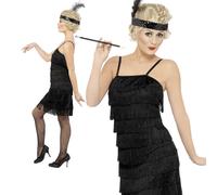 Smiffys Deluxe Fringe Flapper Costume, Black (Size L)
