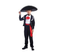 Costume folcloristico messicano per bambini, abito da spettacolo con ricami, gonna e cappello, taglie 3-12