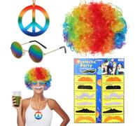 Costume Gabibbo - Divertente Kit di Parrucca Anni '60-'70 con Baffi Finti, Occhiali Hippy e Pistola Finta - Perfetto per Feste e Matrimoni