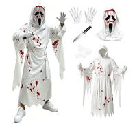 Costume Ghostface Scream,Halloween per Uomo,Vestito da Paura con Maschera | Set completo con pugnale in plastica per feste di Halloween,travestimento horror traspirante in poliestere flessibile.