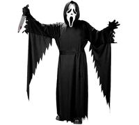Costume Ghostface, Unisex Costume da Mietitore, Halloween Horror Dress Up,con 1 Scream Ghostface Mask,1 Veste Nera,1 Cintura,2 Guanti e 1 Coltello da Puntello,per Halloween Carnevale Cosplay Feste (L)