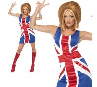 Costume Ginger Spice Girls Anni '90 Union Jack Donne Abito Elegante Ginger