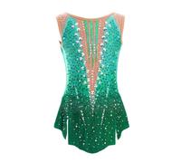 Costume Ginnastica Ritmica Ragazza Donna Body con Gonnellino | Senza maniche, strass, dettaglio in mesh e tessuto elasticizzato for gara, danza e performance.