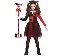 Costume giullare rosso e nero bambina ragazza pericolosa cattiva