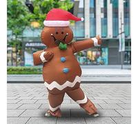 Costume Gonfiabile di Natale, Costume Gonfiabile Uomo Pan di Zenzero per Adulti Gonfiabile per Halloween Festa Compleanno Natale Cosplay Accensione e Spegnimento Facile Alimentazione a Batteria o USB