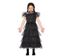 COSTUME MERCOLEDì FAMIGLIA ADDAMS CARNEVALE BAMBINA VESTITO BALLO MERCOLEDI