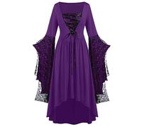 Costume Gotico Abito Medievale Donna, Tinta Unita con Lacci sul Davanti Gothic Dress da Principessa Slim Fit Stile Vintage Vestito Curvy Vita Alta Abbigliamento da Spettacolo per Halloween