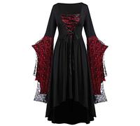 Costume Gotico Abito Medievale Donna, Tinta Unita con Lacci sul Davanti Gothic Dress da Principessa Slim Fit Stile Vintage Vestito Curvy Vita Alta Abbigliamento da Spettacolo per Halloween