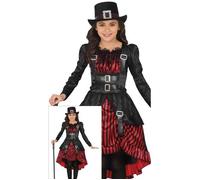 Costume gotico steampunk nero e rosso bambina