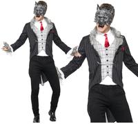 Costume Grande Lupo Cattivo Uomo Halloween Abito Elegante Deluxe Fiaba M-XL
