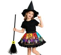 Costume Halloween Bambina Gonna Tutu Per Travestimento Strega, Set Con Cappello a Punta Viola E Bacchetta Magica Strati Feste In Maschera Completo