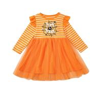 Costume Halloween Bambina - Ragazze del bambino Lettere Cartoon Stampa di zucca Manica volante Manica lunga Striscia Abito in Abito da principessa Abbigliamento per bambini (Orange 4-5 Years)