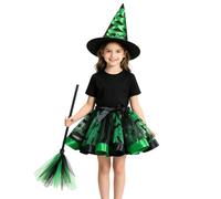 Costume Halloween Bambino Carnevale Da Strega Per Bambina, Set Gonna Tutu Con Stampa Pipistrello, Cappello a Punta Viola E Bacchetta Magica Adatto Bambina Leggero Feste In Maschera Completo