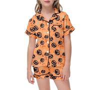 Costume Halloween Costume Ragazza Set Casual Girocollo Stampato Top e Pantaloni Abbigliamento per Neonati dai 3 ai 13 Anni, Primavera Estate Abbigliamento Bambino 3 6 Mesi, Colore: arancione., 10-11