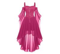 Costume Halloween da donna, abito gotico Midi rinascimentale per performance scena Cosplay Carnevale vestito elegante, rosa acceso, S