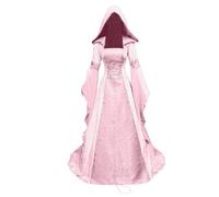 Costume Halloween Donna Gotico Vestito Medievale- Tinta Unita con Cappuccio Gothic Dress Slim Fit Vita Alta Abito da Festa con Maniche A Tromba Abbigliamento da Spettacolo per Halloween Carnevale