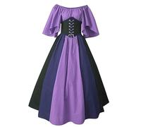 Costume Halloween Donna, Vestito Donna Medievale Nobile Abiti Medievali della Gonna del Vestito retrò con Gonna Altalena in Vita a Blocchi Halloween Feste Principessa Sera