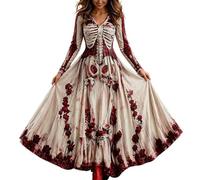 Costume Halloween Lungo Abito Sangue Scollo A V Vestito Maniche Lunghe | Costume Halloween Vestito Rinascimentale,Abito Da Palazzo Adulta Costumi Da Regina Per Carnevale Party Feste Cosplay